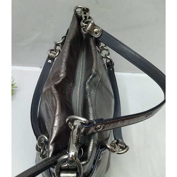 Coach Brooke Metallic Gray Leather Zipper Closure Hobo Shoulder Bag - Picture 10 of 16